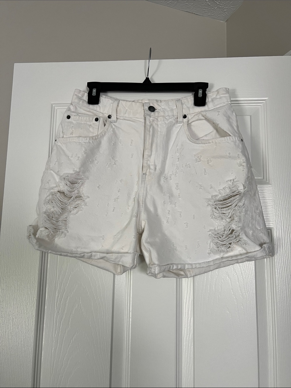 Carmar White Distressed High-Rise Denim Shorts